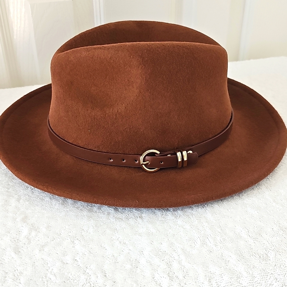 NWT Nordstrom Wool Felt Panama Hat with Brown Belt/Gold Accent. One Size - Picture 5 of 14